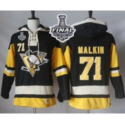 Men Pittsburgh Penguins 71 Evgeni Malkin Black Alternate Sawyer Hooded Sweatshirt 2017 Stanley Cup Final Patch Stitched NHL Jersey