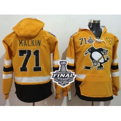 Men Pittsburgh Penguins 71 Evgeni Malkin Gold Sawyer Hooded Sweatshirt 2017 Stadium Series Stanley Cup Final Patch Stitched NHL Jersey