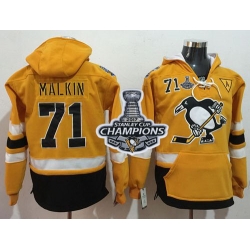 Men Pittsburgh Penguins 71 Evgeni Malkin Gold Sawyer Hooded Sweatshirt 2017 Stadium Series Stanley Cup Finals Champions Stitched NHL Jersey