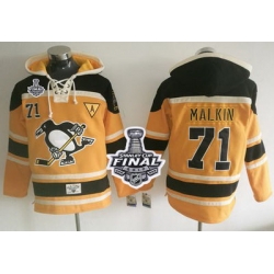 Men Pittsburgh Penguins 71 Evgeni Malkin Gold Sawyer Hooded Sweatshirt 2017 Stanley Cup Final Patch Stitched NHL Jersey