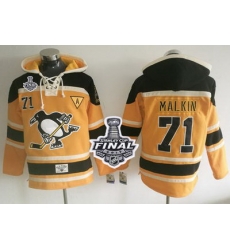 Men Pittsburgh Penguins 71 Evgeni Malkin Gold Sawyer Hooded Sweatshirt 2017 Stanley Cup Finals Champions Stitched NHL Jersey