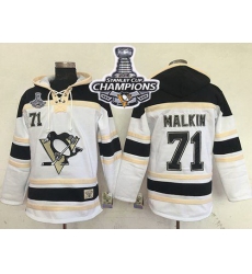 Men Pittsburgh Penguins 71 Evgeni Malkin White Sawyer Hooded Sweatshirt 2016 Stanley Cup Final Patch Stitched NHL Jersey
