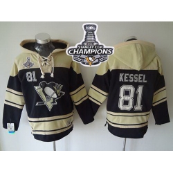 Men Pittsburgh Penguins 81 Phil Kessel Black Sawyer Hooded Sweatshirt 2016 Stanley Cup Champions Stitched NHL Jersey