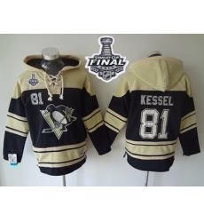 Men Pittsburgh Penguins 81 Phil Kessel Black Sawyer Hooded Sweatshirt 2017 Stanley Cup Final Patch Stitched NHL Jersey