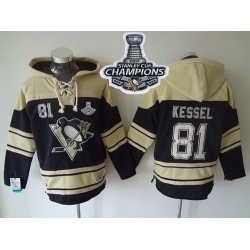 Men Pittsburgh Penguins 81 Phil Kessel Black Sawyer Hooded Sweatshirt 2017 Stanley Cup Finals Champions Stitched NHL Jersey