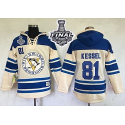 Men Pittsburgh Penguins 81 Phil Kessel Cream Sawyer Hooded Sweatshirt 2017 Stanley Cup Final Patch Stitched NHL Jersey