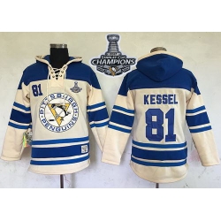 Men Pittsburgh Penguins 81 Phil Kessel Cream Sawyer Hooded Sweatshirt 2017 Stanley Cup Finals Champions Stitched NHL Jersey