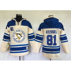 Men Pittsburgh Penguins 81 Phil Kessel Cream Sawyer Hooded Sweatshirt Stitched NHL Jersey