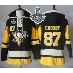 Men Pittsburgh Penguins 87 Sidney Crosby Black Alternate Sawyer Hooded Sweatshirt 2017 Stanley Cup Final Patch Stitched NHL Jersey
