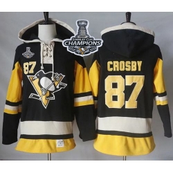 Men Pittsburgh Penguins 87 Sidney Crosby Black Alternate Sawyer Hooded Sweatshirt 2017 Stanley Cup Finals Champions Stitched NHL Jersey