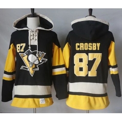 Men Pittsburgh Penguins 87 Sidney Crosby Black Alternate Sawyer Hooded Sweatshirt Stitched NHL Jersey