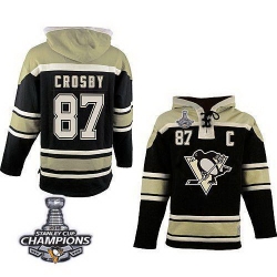 Men Pittsburgh Penguins 87 Sidney Crosby Black Sawyer Hooded Sweatshirt 2016 Stanley Cup Champions Stitched NHL Jersey