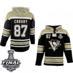 Men Pittsburgh Penguins 87 Sidney Crosby Black Sawyer Hooded Sweatshirt 2017 Stanley Cup Final Patch Stitched NHL Jersey