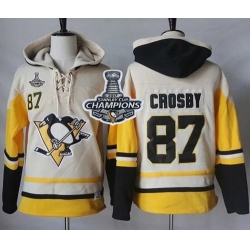 Men Pittsburgh Penguins 87 Sidney Crosby Cream Gold Sawyer Hooded Sweatshirt 2017 Stanley Cup Finals Champions Stitched NHL Jersey