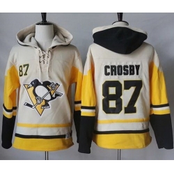 Men Pittsburgh Penguins 87 Sidney Crosby Cream Gold Sawyer Hooded Sweatshirt Stitched NHL Jersey