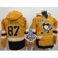 Men Pittsburgh Penguins 87 Sidney Crosby Gold Sawyer Hooded Sweatshirt 2017 Stadium Series Stanley Cup Final Patch Stitched NHL Jersey