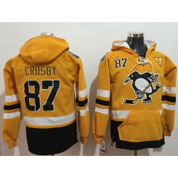 Men Pittsburgh Penguins 87 Sidney Crosby Gold Sawyer Hooded Sweatshirt 2017 Stadium Series Stitched NHL Jersey