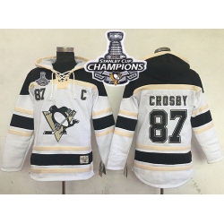 Men Pittsburgh Penguins 87 Sidney Crosby White Sawyer Hooded Sweatshirt 2016 Stanley Cup Champions Stitched NHL Jersey