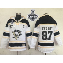 Men Pittsburgh Penguins 87 Sidney Crosby White Sawyer Hooded Sweatshirt 2016 Stanley Cup Final Patch Stitched NHL Jersey