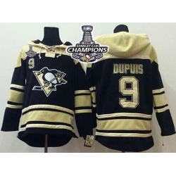 Men Pittsburgh Penguins 9 Pascal Dupuis Black Sawyer Hooded Sweatshirt 2016 Stanley Cup Champions Stitched NHL Jersey