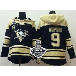 Men Pittsburgh Penguins 9 Pascal Dupuis Black Sawyer Hooded Sweatshirt 2017 Stanley Cup Final Patch Stitched NHL Jersey