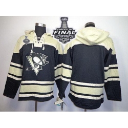 Men Pittsburgh Penguins Blank Black Sawyer Hooded Sweatshirt 2017 Stanley Cup Final Patch Stitched NHL Jersey