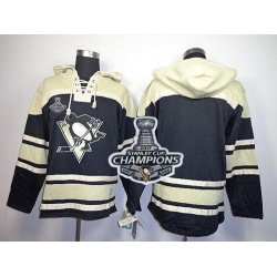 Men Pittsburgh Penguins Blank Black Sawyer Hooded Sweatshirt 2017 Stanley Cup Finals Champions Stitched NHL Jersey