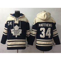Men Toronto Maple Leafs 34 Auston Matthews Blue Sawyer Hooded Sweatshirt Stitched NHL Jersey