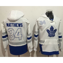 Men Toronto Maple Leafs 34 Auston Matthews White Name  26 Number Pullover NHL Hoodie