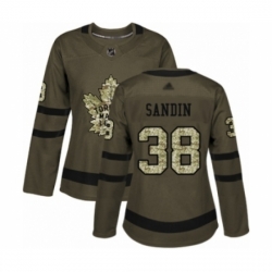 Womens Toronto Maple Leafs 38 Rasmus Sandin Authentic Green Salute to Service Hockey Jersey
