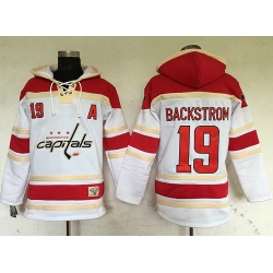 Men Washington Capitals 19 Nicklas Backstrom White Sawyer Hooded Sweatshirt Stitched NHL Jersey
