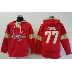 Men Washington Capitals 77 T J Oshie Red Pullover Hoodie Stitched NHL Jersey