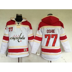Men Washington Capitals 77 T J Oshie White Sawyer Hooded Sweatshirt Stitched NHL Jersey