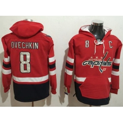 Men Washington Capitals 8 Alex Ovechkin Red Name  26 Number Pullover NHL Hoodie