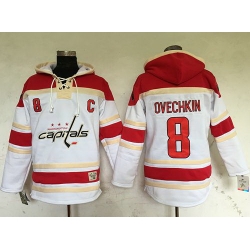 Men Washington Capitals 8 Alex Ovechkin White Sawyer Hooded Sweatshirt Stitched NHL Jersey