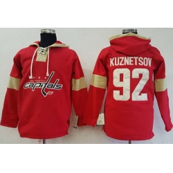 Men Washington Capitals 92 Evgeny Kuznetsov Red Pullover Hoodie Stitched NHL Jersey