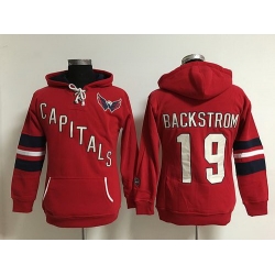 Washington Capitals 19 Nicklas Backstrom Red Women Old Time Heidi Hoodie NHL Hoodie