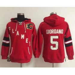 Calgary Flames 5 Mark Giordano Red Women Old Time Heidi NHL Hoodie