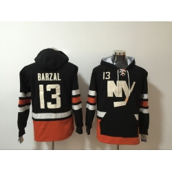 Men New York Islanders 13 Mathew Barzal Black All Stitched Hooded Sweatshirt