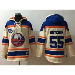 Men New York Islanders 55 Johnny Boychuk Cream Sawyer Hooded Sweatshirt Stitched NHL Jersey