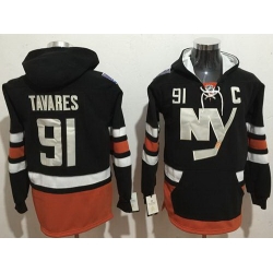 Men New York Islanders 91 John Tavares Dark Blue Name  26 Number Pullover NHL Hoodie