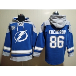 Men's Tampa Bay Lightning #86 Nikita Kucherov Blue Ageless Must-Have Lace-Up Pullover Hoodie