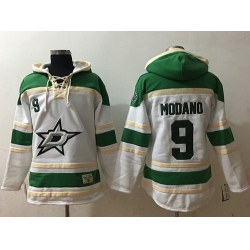 Men Dallas Stars 9 Mike Modano White Sawyer Hooded Sweatshirt Stitched NHL Jersey