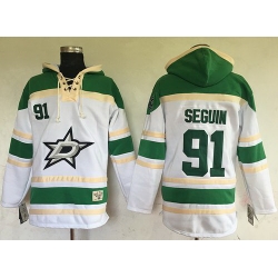 Men Dallas Stars 91 Tyler Seguin White Sawyer Hooded Sweatshirt Stitched NHL Jersey