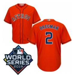 Mens Majestic Houston Astros 2 Alex Bregman Replica Orange Alternate Cool Base Sitched 2019 World Series Patch Jersey