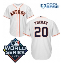 Mens Majestic Houston Astros 20 Preston Tucker Replica White Home Cool Base Sitched 2019 World Series Patch Jersey