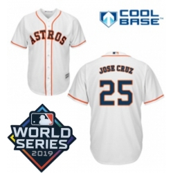 Mens Majestic Houston Astros 25 Jose Cruz Jr Replica White Home Cool Base Sitched 2019 World Series Patch Jersey