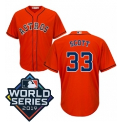 Mens Majestic Houston Astros 33 Mike Scott Replica Orange Alternate Cool Base Sitched 2019 World Series Patch Jersey