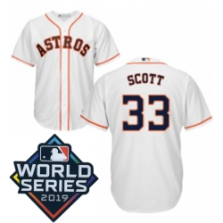 Mens Majestic Houston Astros 33 Mike Scott Replica White Home Cool Base Sitched 2019 World Series Patch Jersey