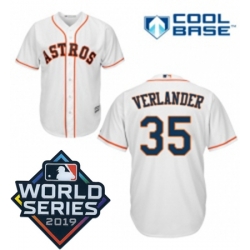 Mens Majestic Houston Astros 35 Justin Verlander Replica White Home Cool Base Sitched 2019 World Series Patch jersey